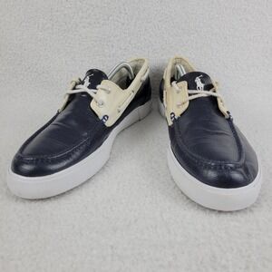 Polo Ralph Lauren Lander Coated Canvas NAVY BLUE‎ Boat Shoes Men's Size 11 D